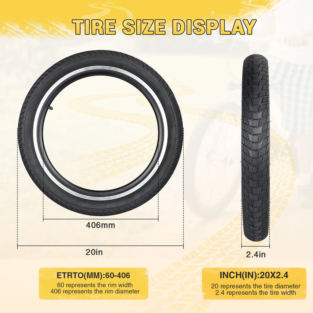 ZUKKA 20x2.4 Bike Tire Set 2 Inner Tube Anti-Slip Wear-Resistant Foldable Multi-terrain Replacement for Kid Bikes