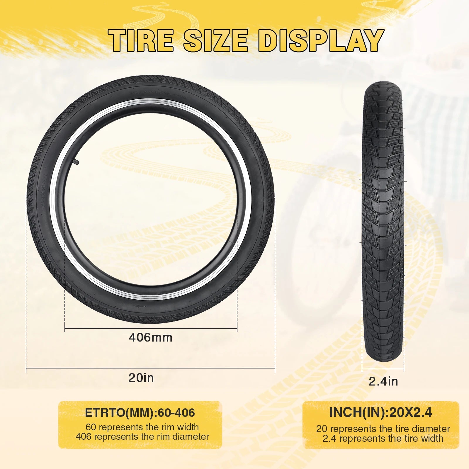 ZUKKA 20x2.4 Bike Tire Set 2 Inner Tube Anti-Slip Wear-Resistant Foldable Multi-terrain Replacement for Kid Bikes