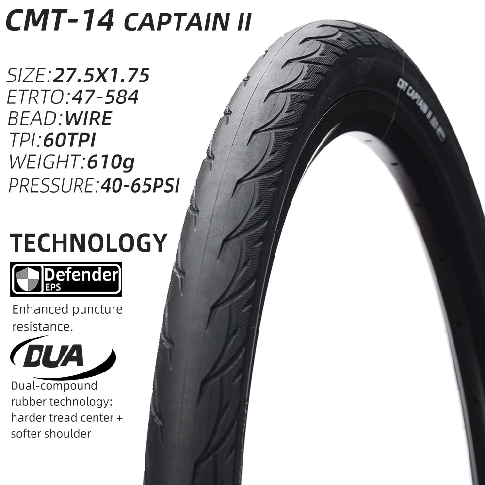 CST CMT-14 City Commuter Touring Bicycle Tire  All-Season Low Rolling  Wire Bead, Available in 26 27.5 Inches