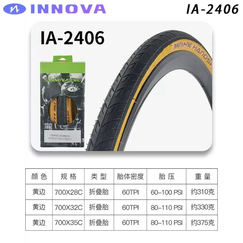 INNOVA PRO IA-2406 700x28c/32c/35c Yellow Edge Folding Anti-slip Tires for Road Bicycle City Touring Bike Cycling Parts