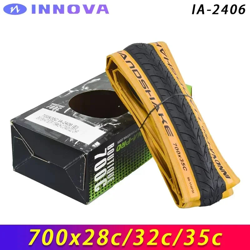 INNOVA PRO IA-2406 700x28c/32c/35c Yellow Edge Folding Anti-slip Tires for Road Bicycle City Touring Bike Cycling Parts