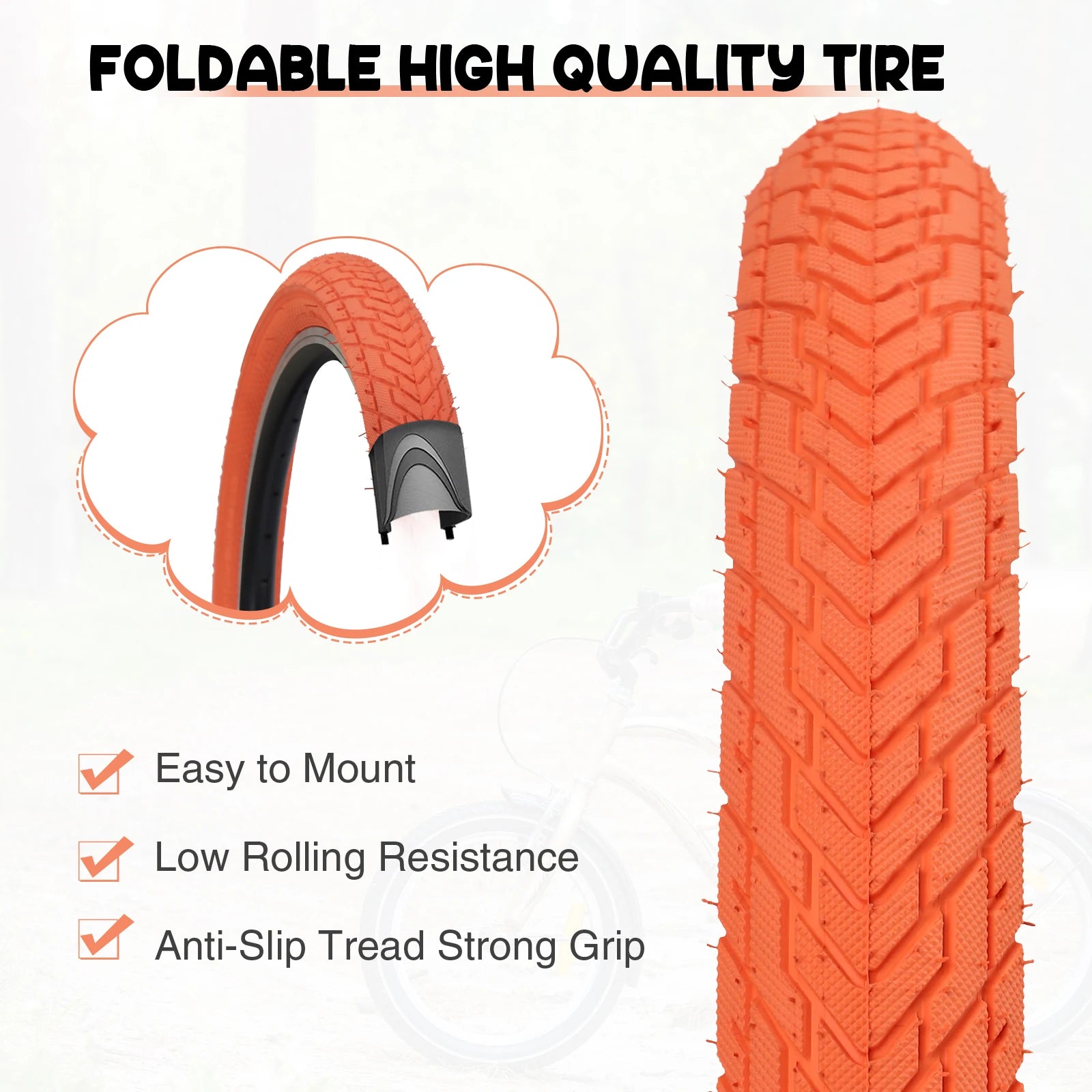 ZUKKA 2 Pack 20x2.35 Orange Bicycle Outer Tires - Anti-Slip All-Terrain Foldable for Kids/City Bikes