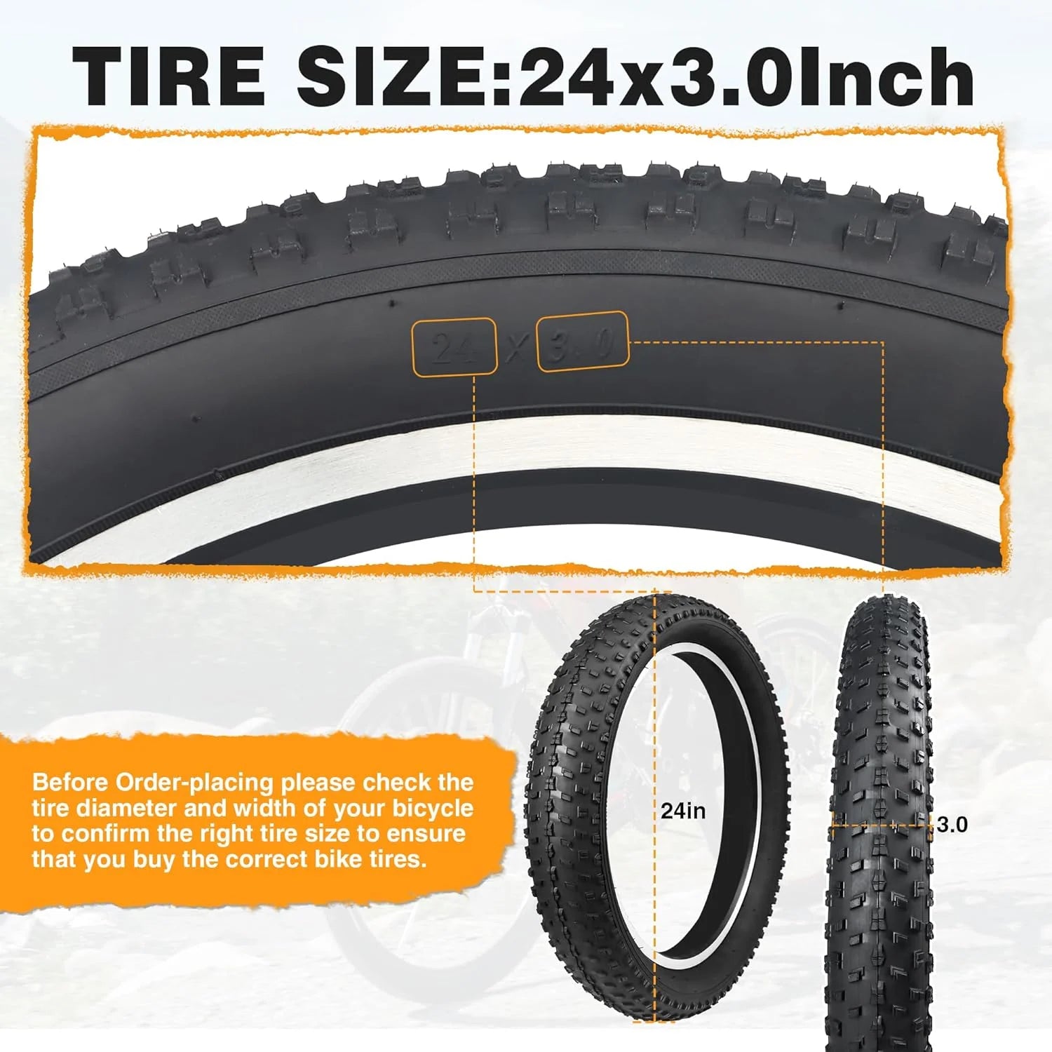 ZUKKA 24x3.0 Inch All-Terrain Foldable Bike Tire - Durable Knobby Tread for E-Bike/Fat Bike/Snow Bike