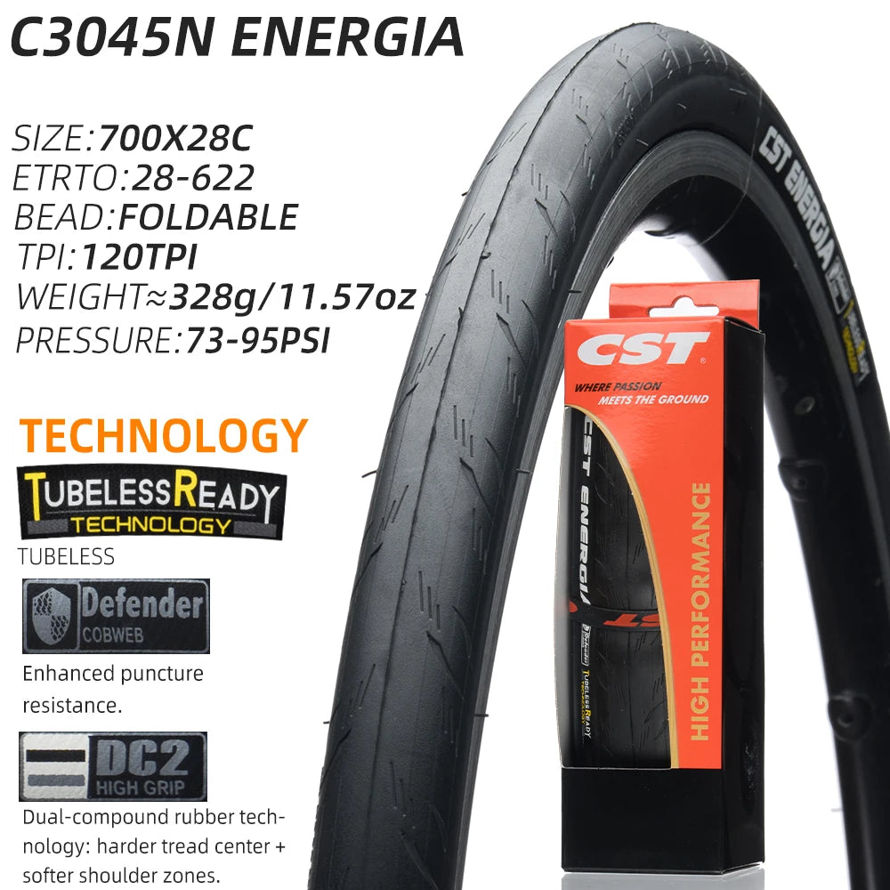 CST C-3045 Road Bike Tire Sizes: 700×25C / 700×28C TLR Lightweight Racing Low Rolling Resistance Puncture-Proof