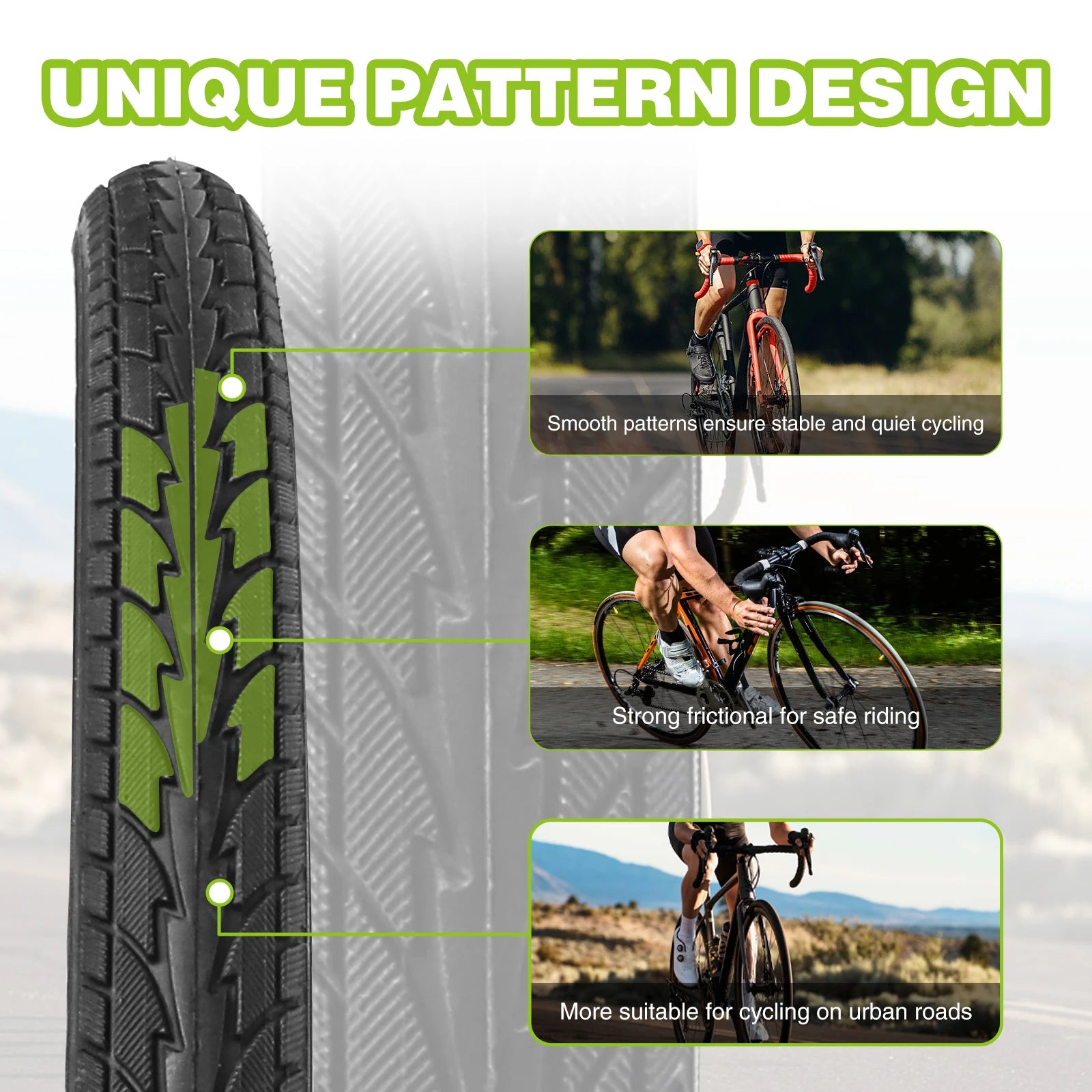 ZUKKA 26x1.75 Inch White Wall Folding Tire 1 Pack Anti-slip Drainage Bicycle Tire for 26 Inch City Commuter Bike
