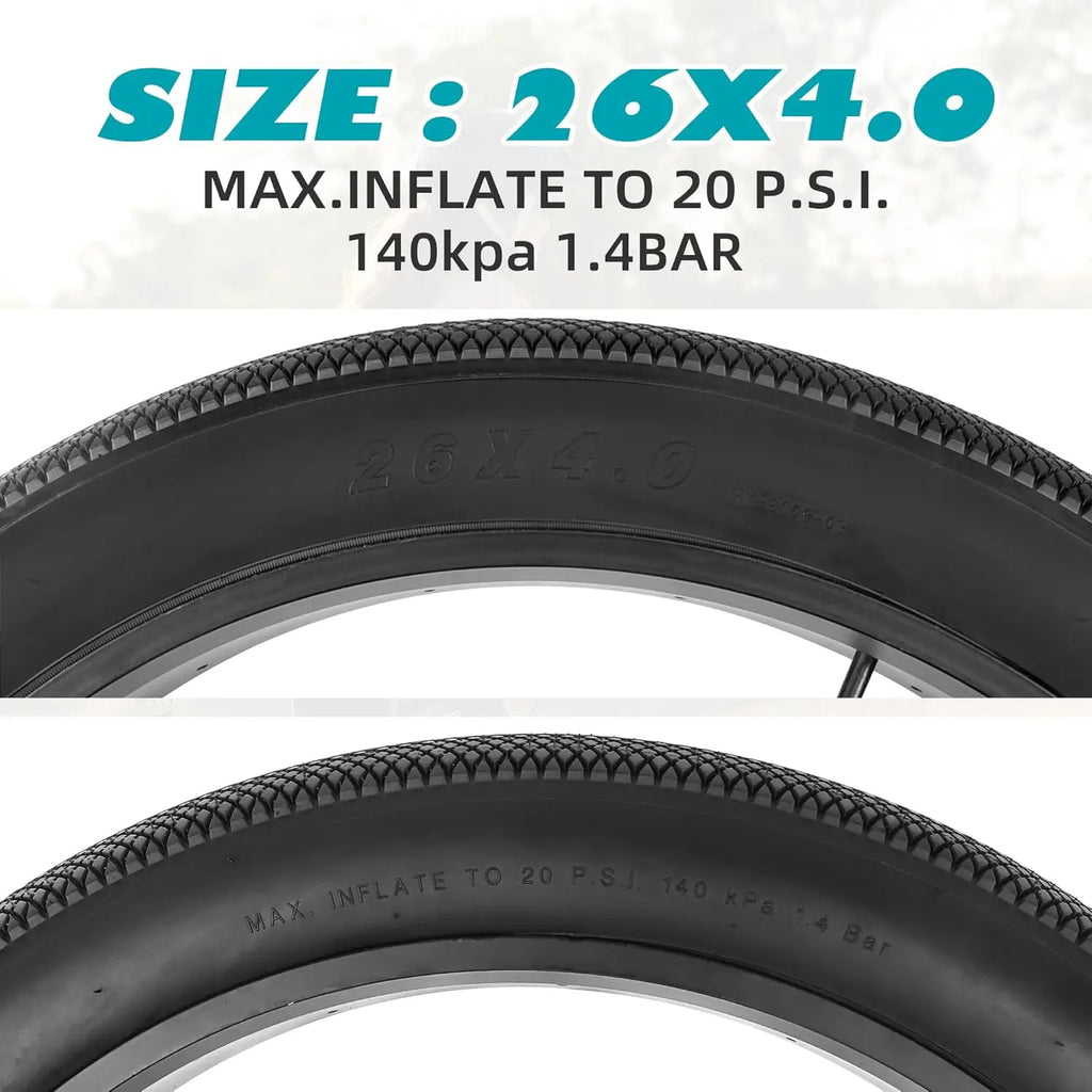 ZUKKA 26 x 4.0 Fat Tires With 2 Tubes  Bike Tire Heavy Duty High-Performance Wear-Resistant E-Bike Mountain Snow Bike Brown Wall