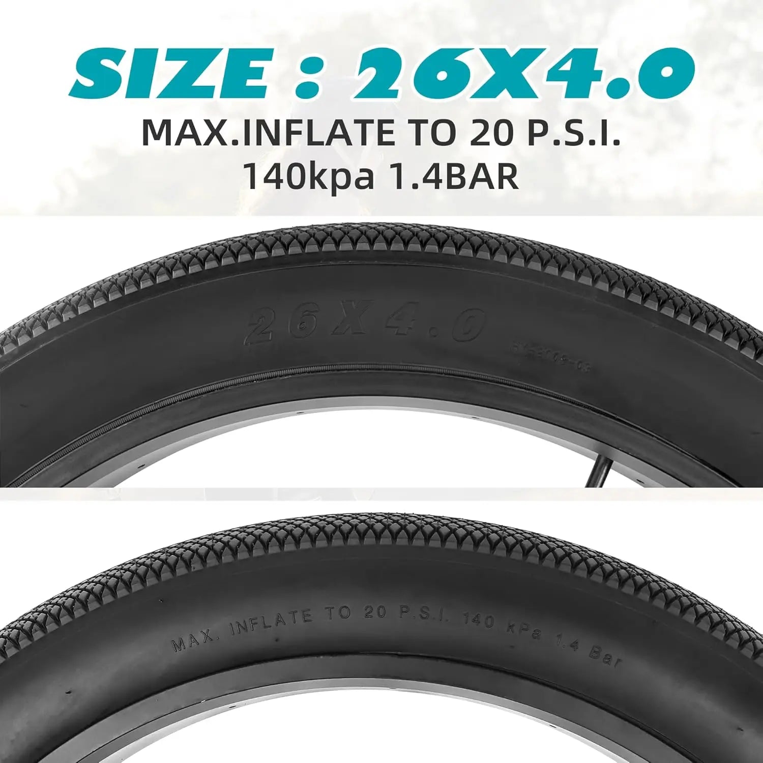ZUKKA 26 x 4.0 Fat Tires With 2 Tubes  Bike Tire Heavy Duty High-Performance Wear-Resistant E-Bike Mountain Snow Bike Brown Wall