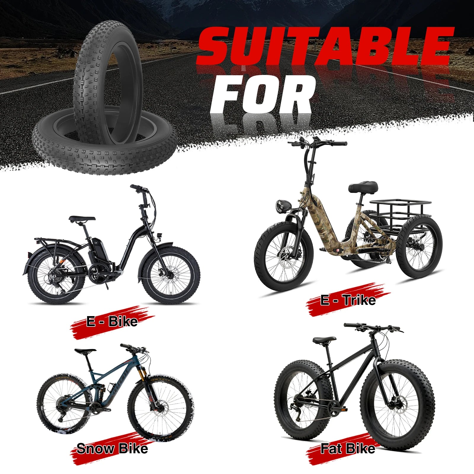 ZUKKA 20x4.0 Inch All-Terrain Foldable Bike Tire - Durable Knobby Tread for E-Bike/Fat Bike/Snow Bike