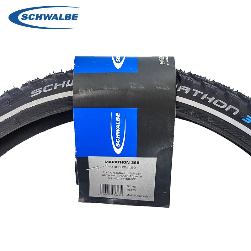 SCHWALBE Original MARATHON 365 The All-Season Tire 40-406 20x1.50 Black Reflex Wired Bicycle Tire for Folding Bike Cycling Parts