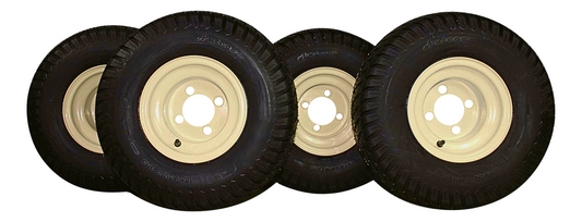 (Set of 4) Beige/Tan Steel Wheels with 18x9.50-8 4 Ply Turf Tires for Golf Cart and Lawn and Garden Equipment