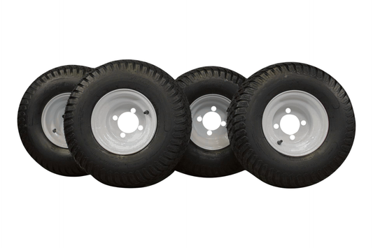 (Set of 4) White Steel Wheels with 18x9.50-8 4 Ply Turf Tires for Golf Cart and Lawn and Garden Equipment