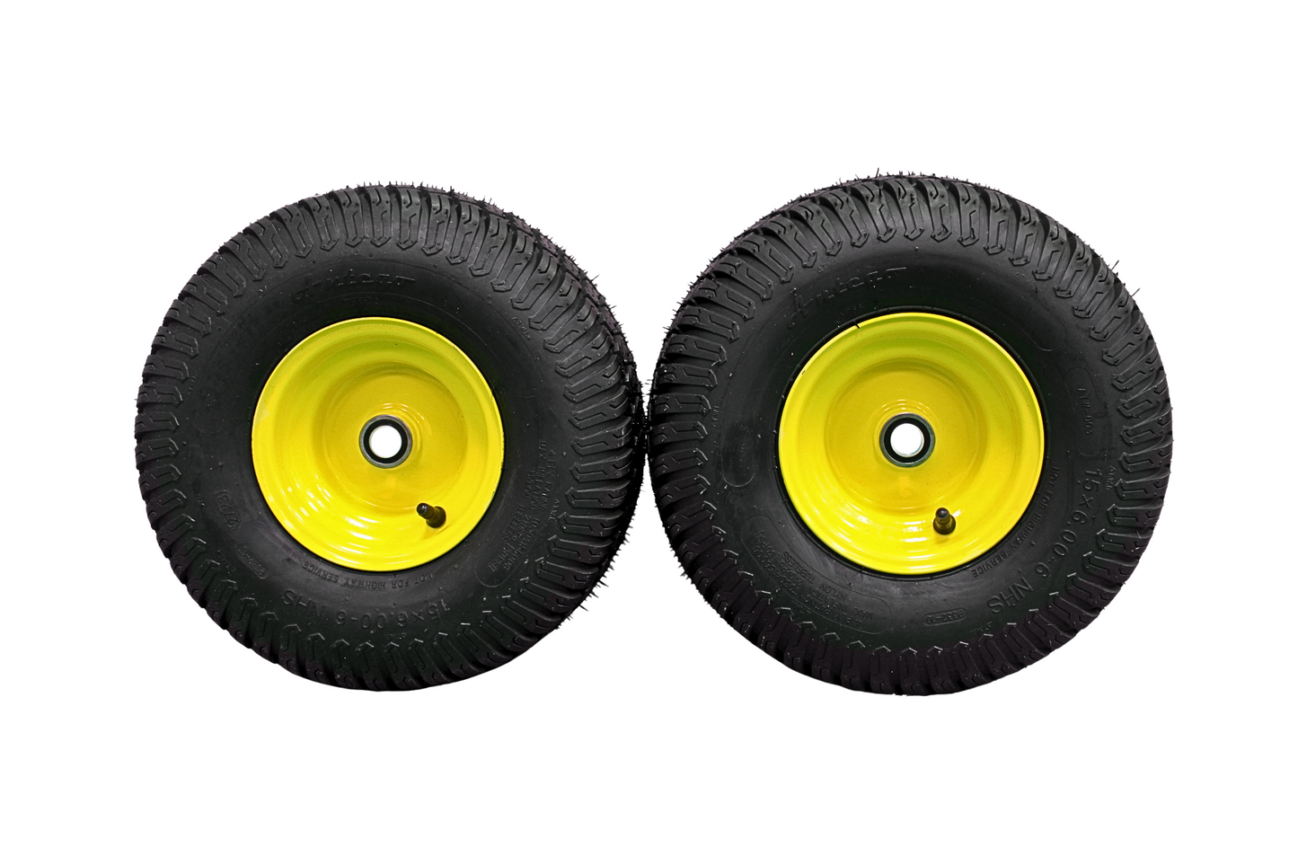 15×6.00-6 4 Ply Tires with 6×4.5 John Deere Wheels .75″ Bearing (Set of 4 Assemblies)